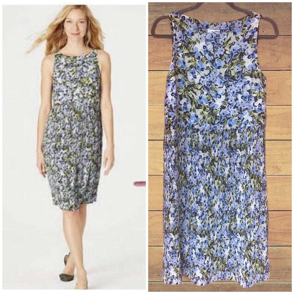 NWT J Jill Granite Water Floral Bloom Accordion Pleated Dress